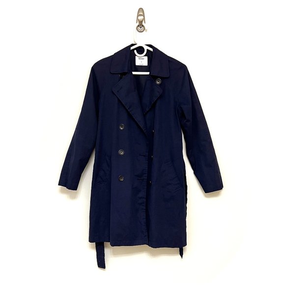 Old Navy, xs belted double breasted trench coat, navy blue - Picture 3 of 14